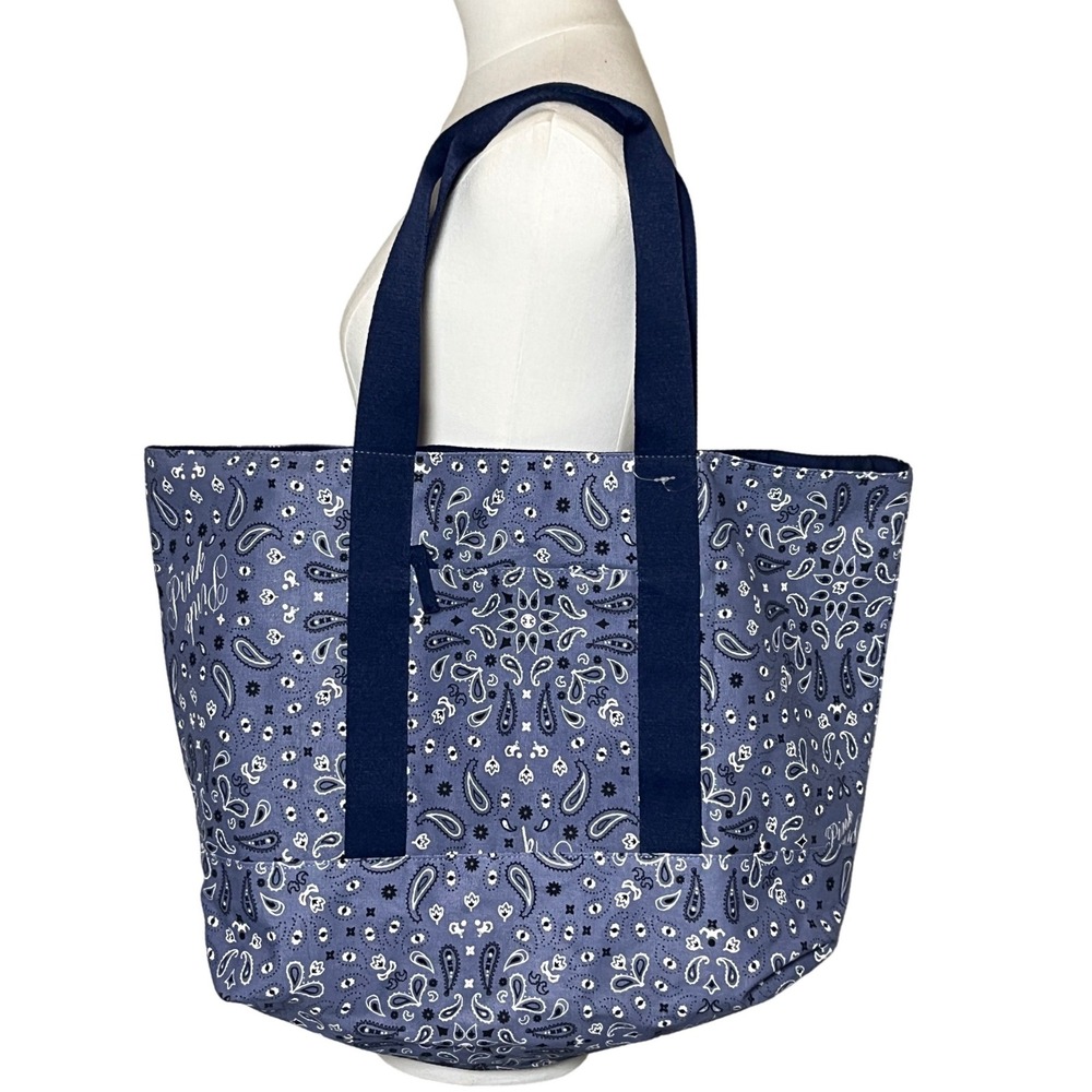Victorias Secret PINK Bandana Paisley Canvas Tote Bag‎ Blue White Large